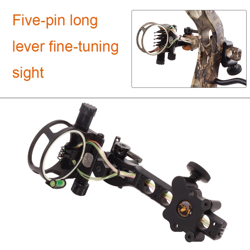 Compound Bow Sight 5 Pin Fiber Optic - TOPOINT アーチェリー 5ピン調整可能ボウサイトスコープ 0.019インチ光ファイバーライトバブルレベル コンパウンドボウハンティング射撃アクセサリー