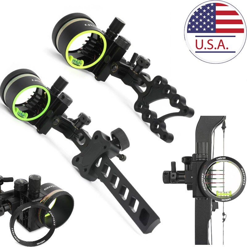 Compound Bow Sight 5 Pin Fiber Optic - アーチェリー 0.019インチ 光ファイバー調整式 5ピン コンパウンドボウサイト 合金製
