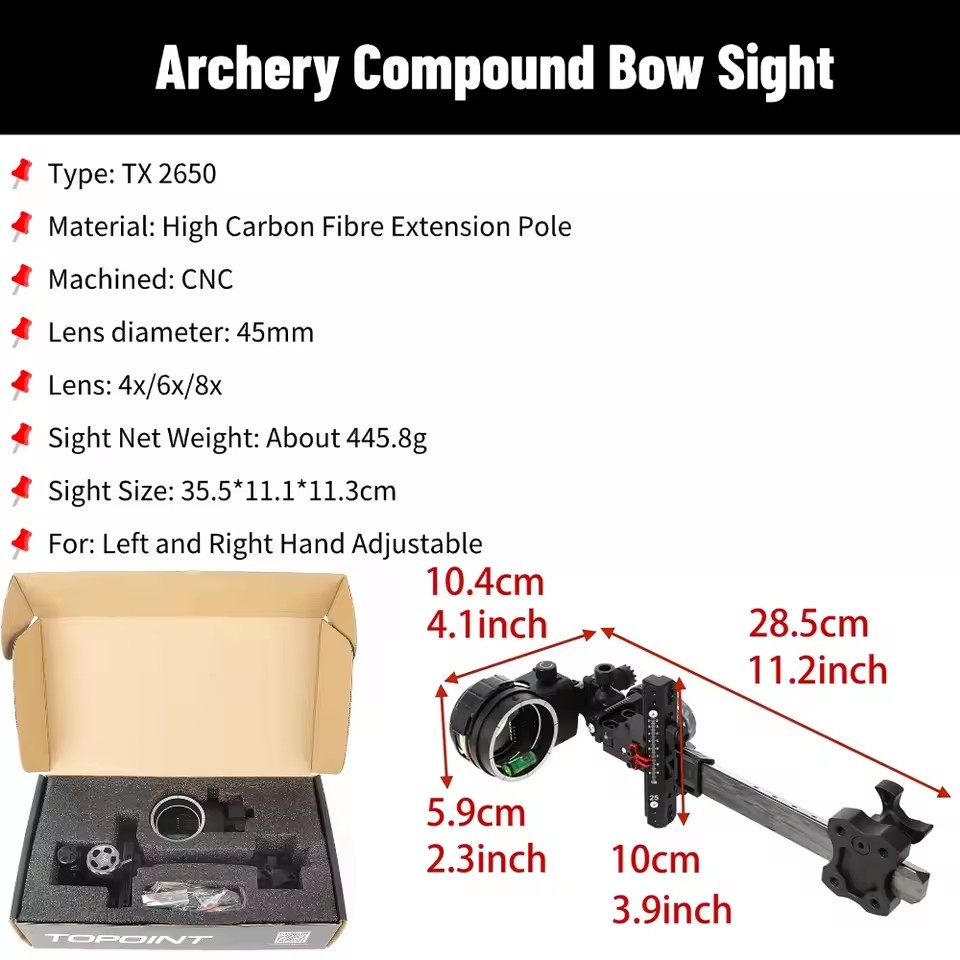 Compound Bow Sight 5 Pin Fiber Optic - アーチェリーコンパウンドボウサイト 4X/6X/8X 5ピン 0.019インチ 光ファイバーカーボンロッド マイクロ調整可能