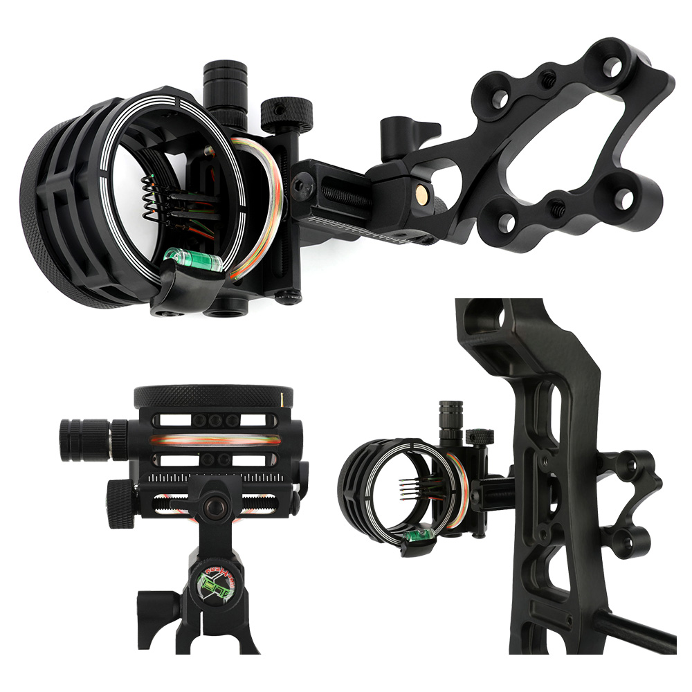 Compound Bow Sight 5 Pin Fiber Optic - 5ピン複合弓照準器0.019インチ光ファイバーマイクロ調整CNCアルミニウム合金左右両用狩猟射撃アクセサリー