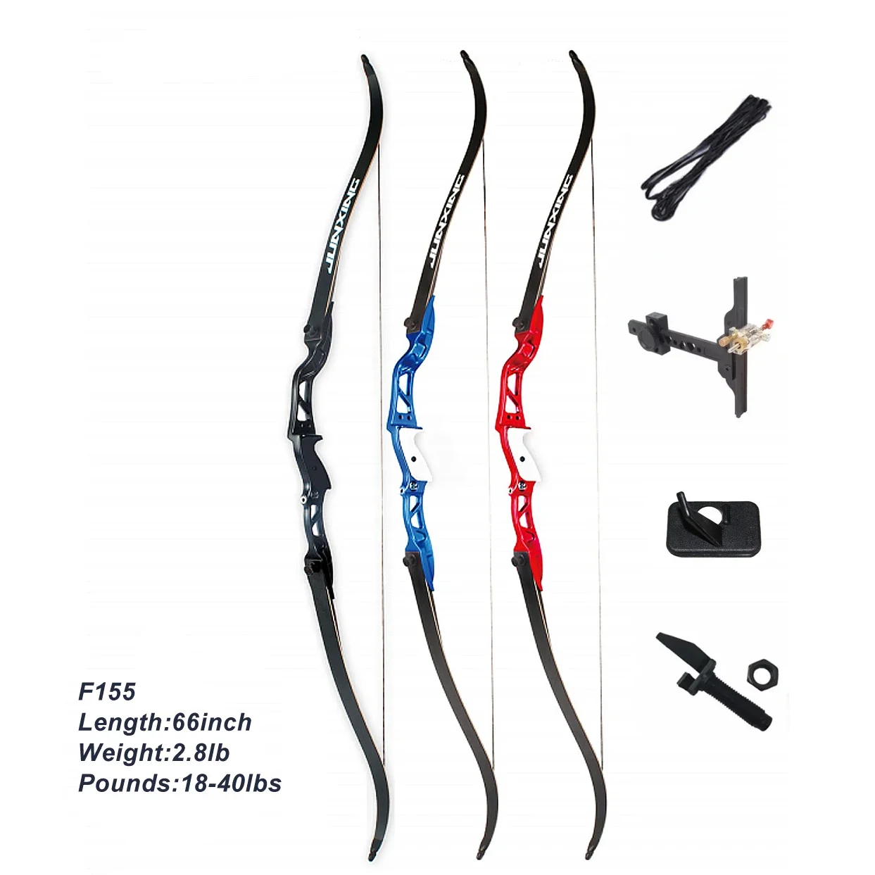 Recurve Bow Takedown 40 Lbs Target - 66インチの金属製ライザー、ターゲット射撃および競技用リカーブボウF155、18～40ポンド、右利き・左利き兼用、分解可能な弓。