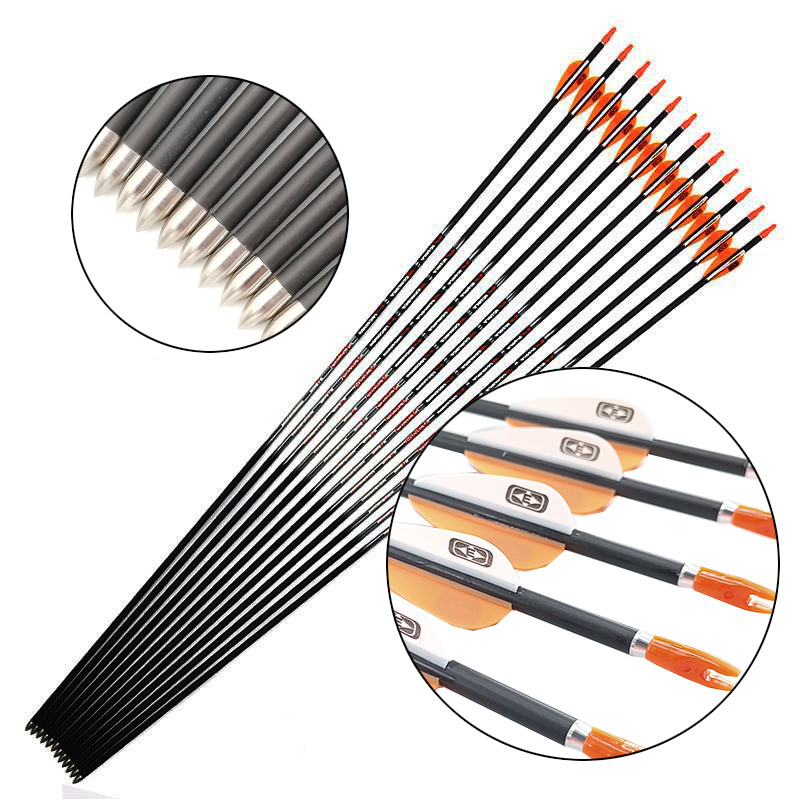 Carbon Arrows 30 Inch Spine 400 500 - アーキー射撃および狩猟用のピュアカーボンアロー,調整可能なノック,背骨350 400 500 600 700 800