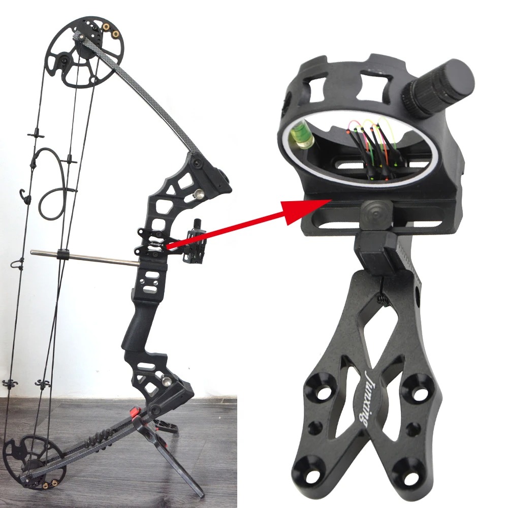 Compound Bow Sight 5 Pin Fiber Optic - コンパウンドボウ用5ピンサイト CNCアルミ合金製 0.019インチ光ファイバー LH/RH アーチェリーサイト 射撃練習用