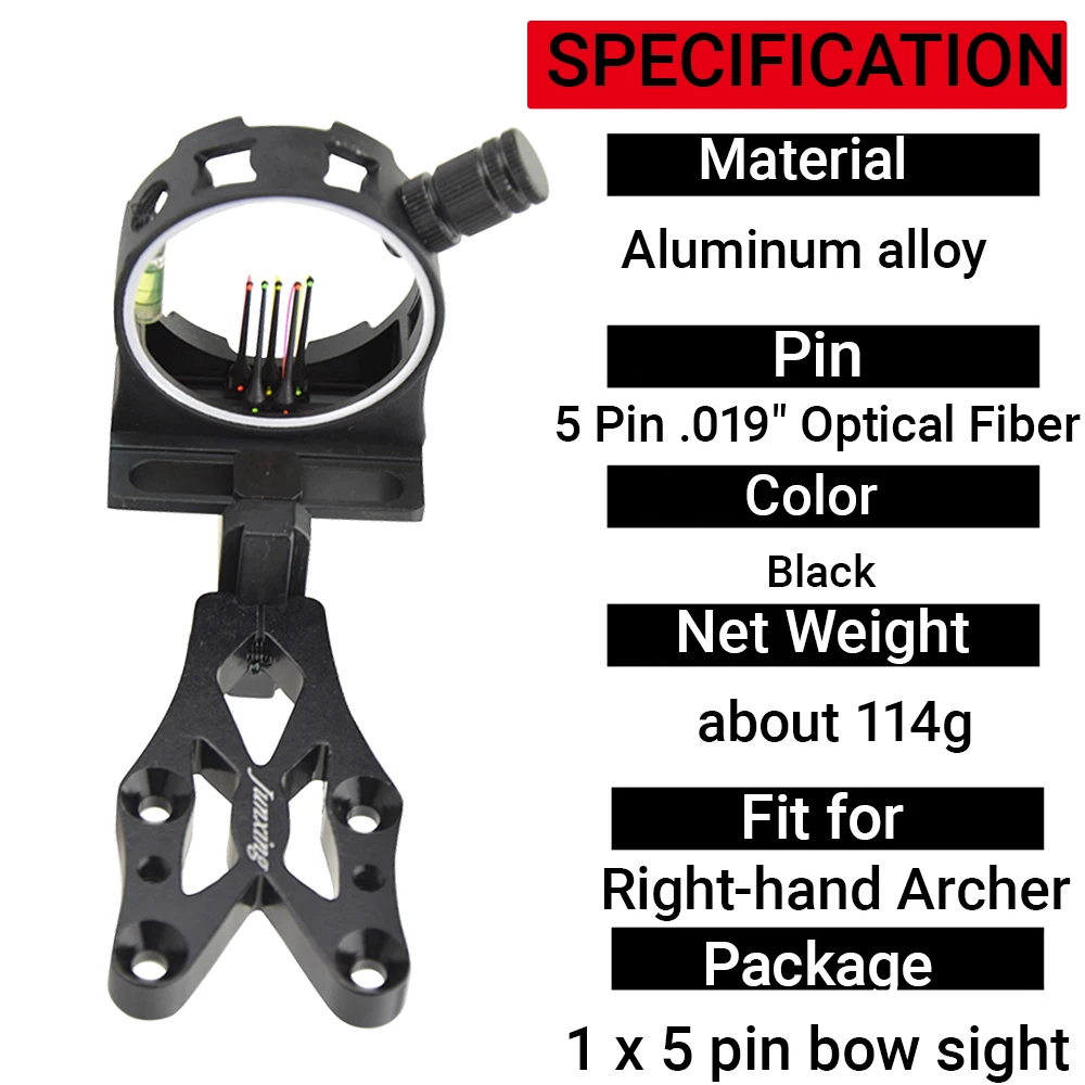 5ピン複合弓照準器 CNCアルミニウム合金 0.019インチ - Compound Bow Sight 5 Pin Fiber Optic のレビューと価格