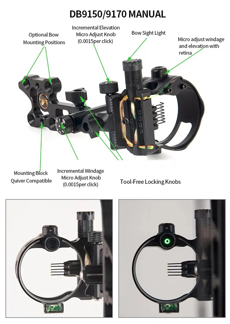 5ピン式の弓用照準器。0.019インチの光学ファイバーを使用 - Compound Bow Sight 5 Pin Fiber Optic のレビューと価格