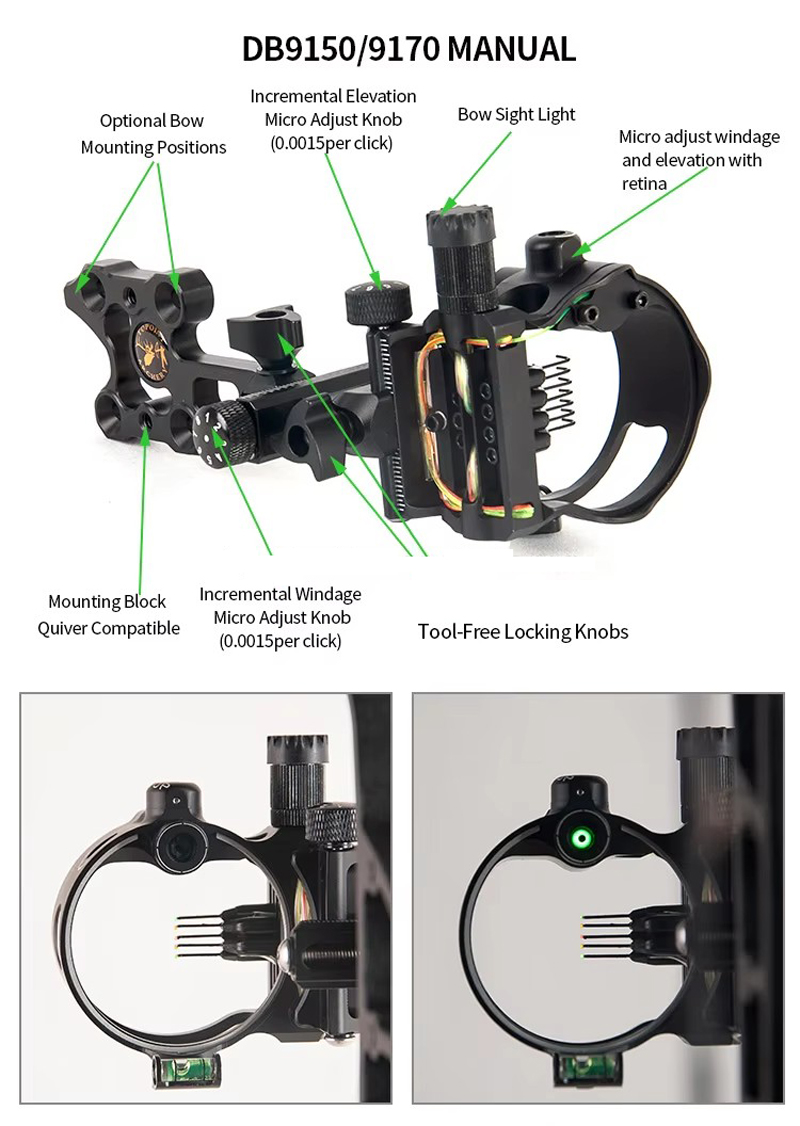 光ファイバーマイクロアジャストボウサイト、アーチェリーサイト - Compound Bow Sight 5 Pin Fiber Optic のレビューと価格