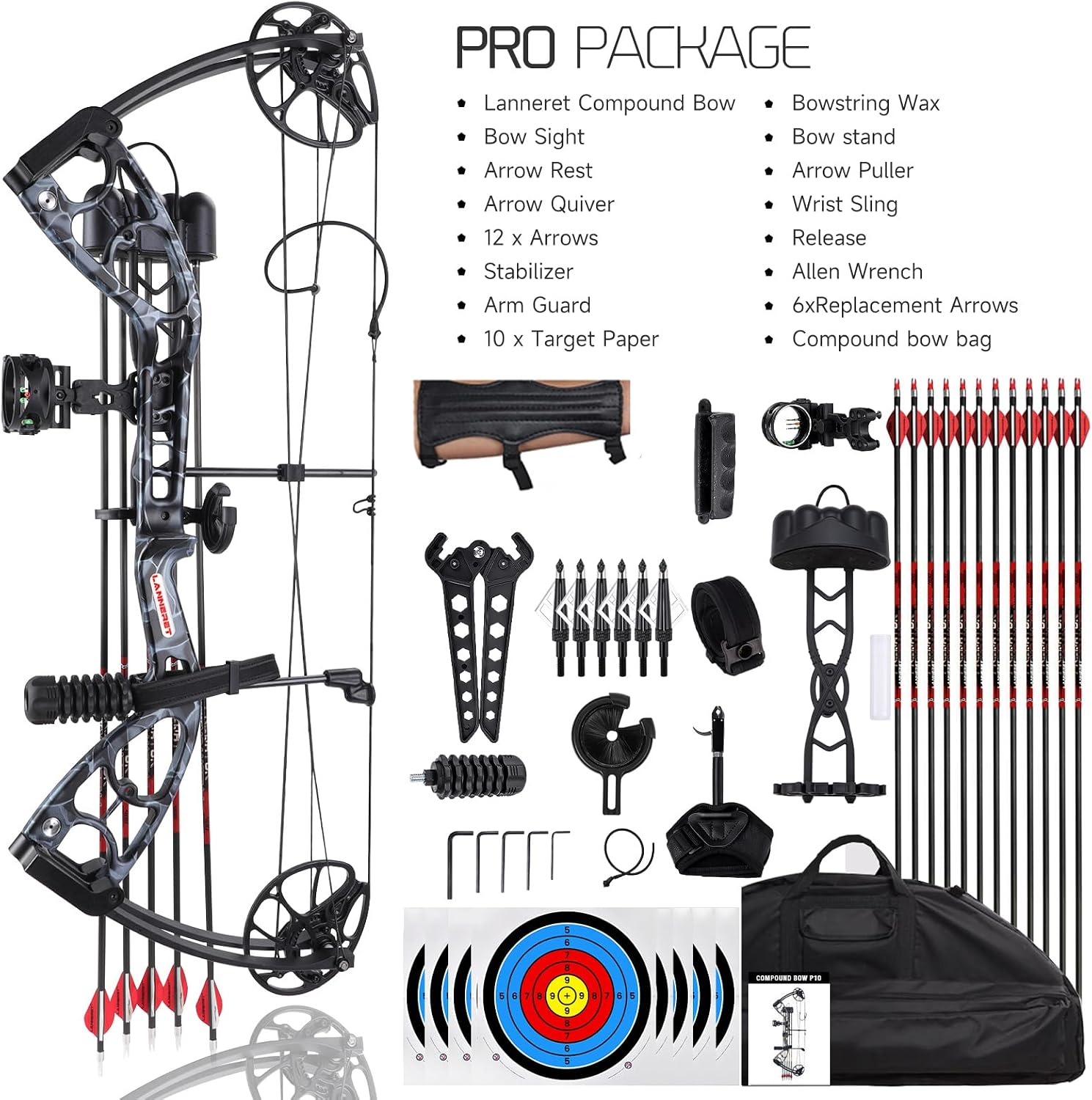 コンパウンドボウキット。引張力30～70ポンドで調整可能。若 - Compound Bow Hunting 30-70 Lbs のレビューと価格