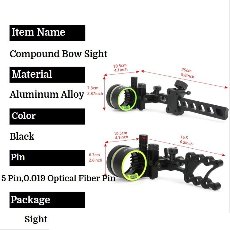 アーチェリー 0.019インチ 光ファイバー調整式 5ピン  - Compound Bow Sight 5 Pin Fiber Optic のレビューと価格