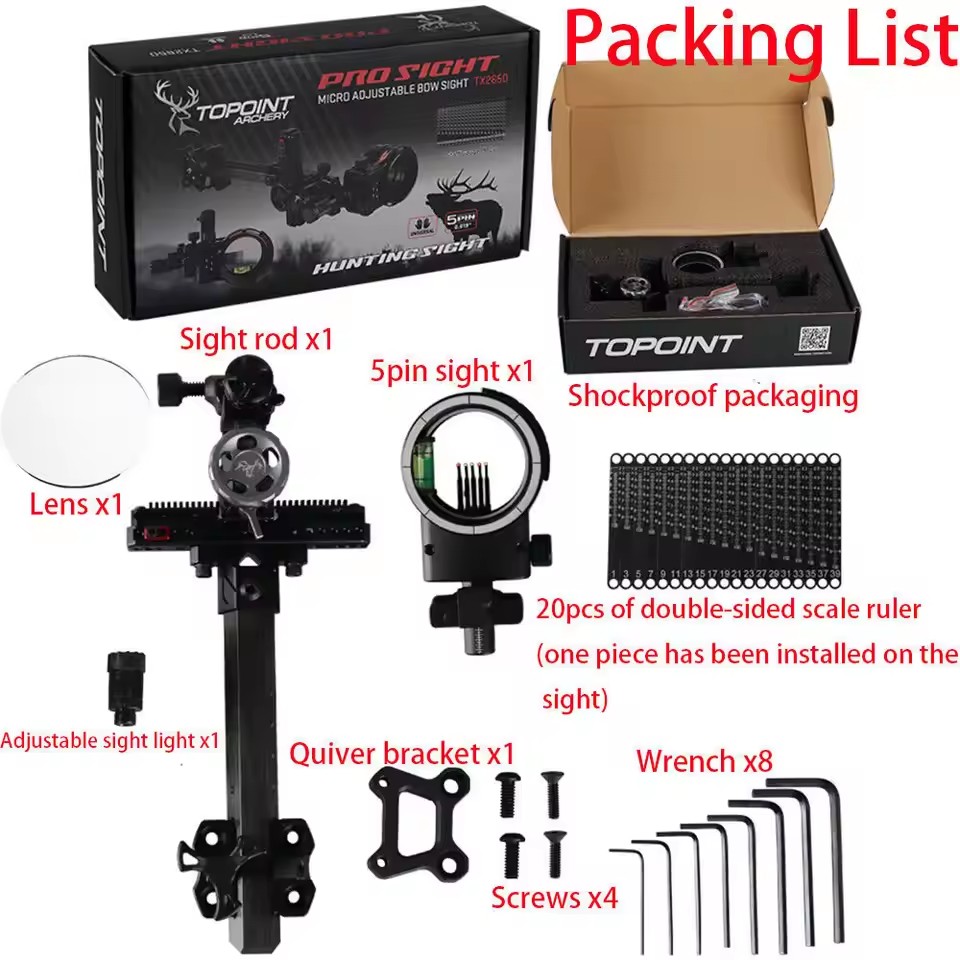 アーチェリーコンパウンドボウサイト 4X/6X/8X 5ピン - Compound Bow Sight 5 Pin Fiber Optic のレビューと価格