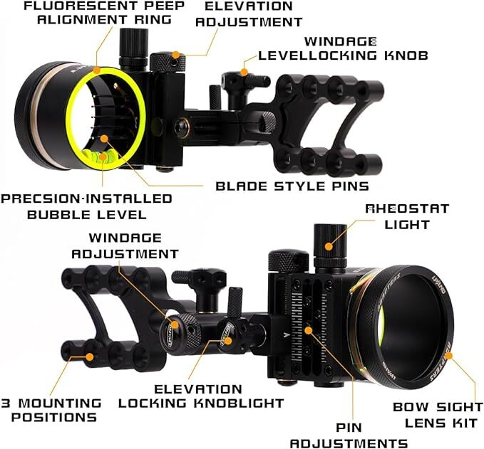 コンパウンドボウ 5ピンサイト 合金製 0.019インチ 光 - Compound Bow Sight 5 Pin Fiber Optic のレビューと価格