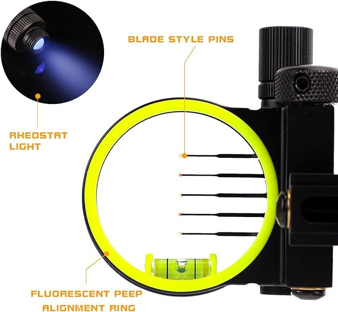 コンパウンドボウ 5ピンサイト 合金製 0.019インチ 光 - Compound Bow Sight 5 Pin Fiber Optic のレビューと価格