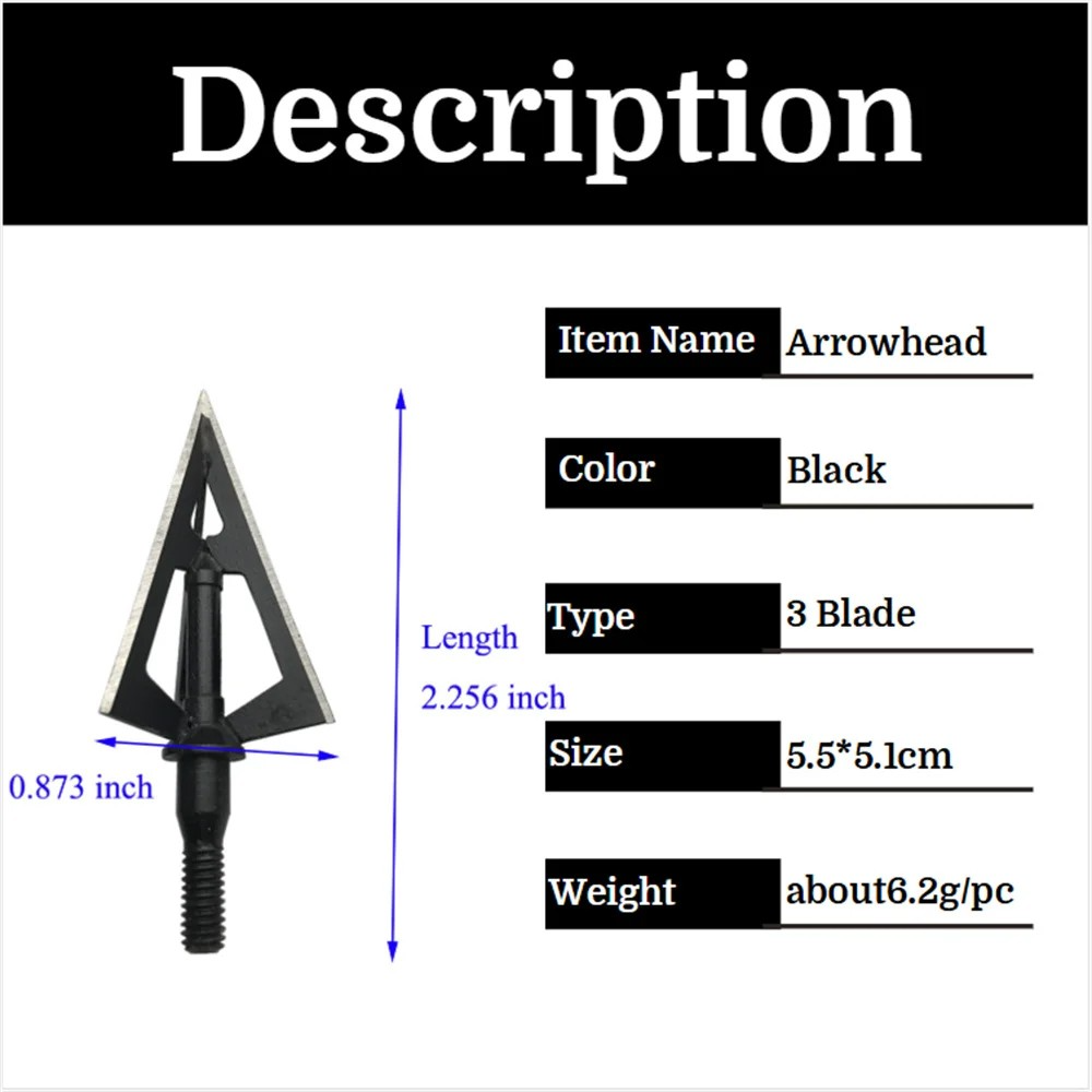 ハンティング用ブロードヘッドチップ 12個入り 100グレイ - Broadheads 100 Grain 3 Blade Hunting のレビューと価格