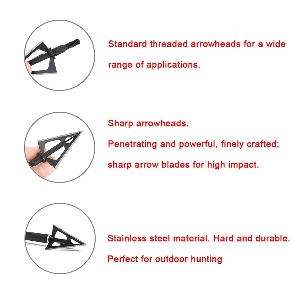 ハンティング用ブロードヘッドチップ 12個入り 100グレイ - Broadheads 100 Grain 3 Blade Hunting のレビューと価格