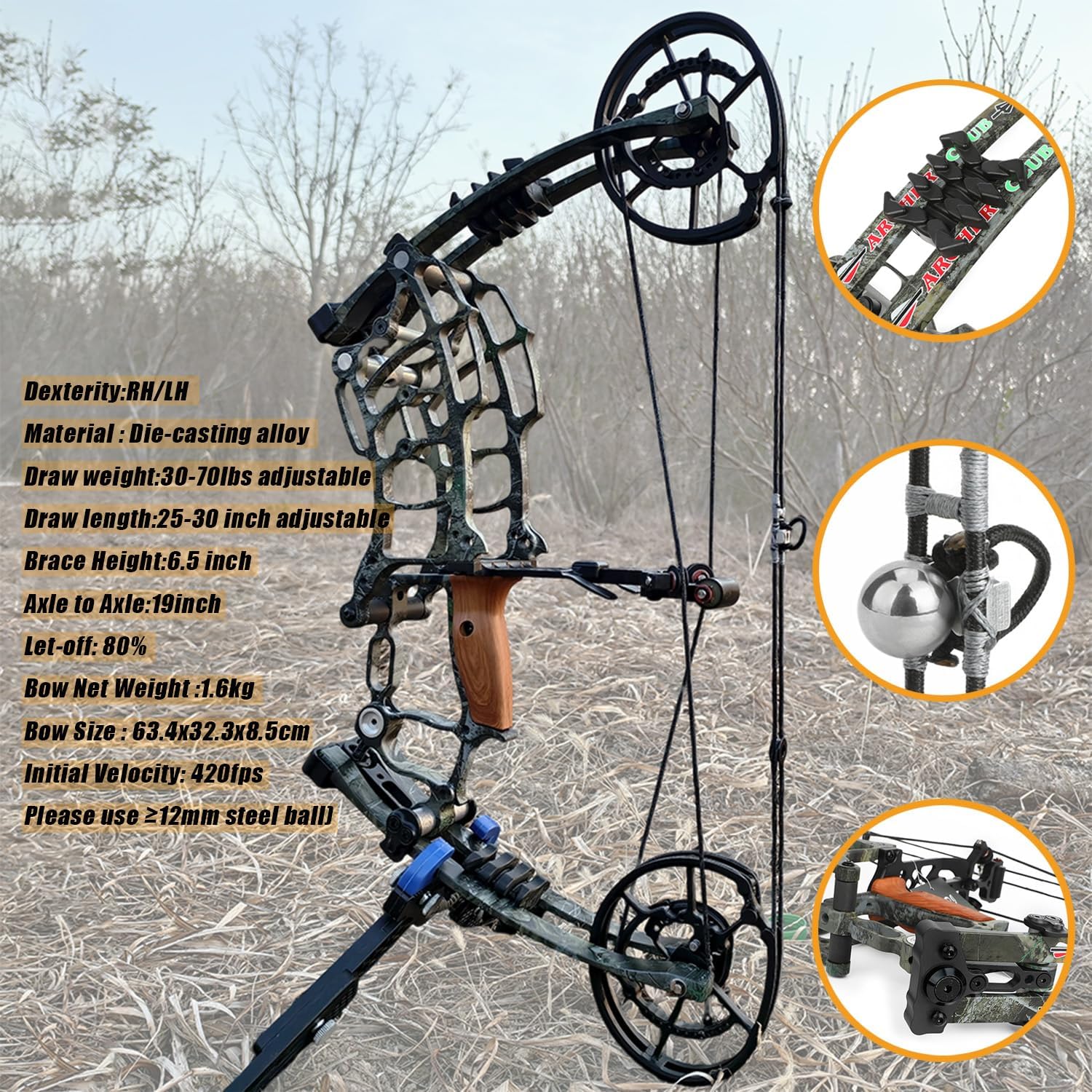 多目的コンパウンドボウセット、引張力30～70ポンド、弦長2 - Compound Bow Hunting 30-70 Lbs のレビューと価格