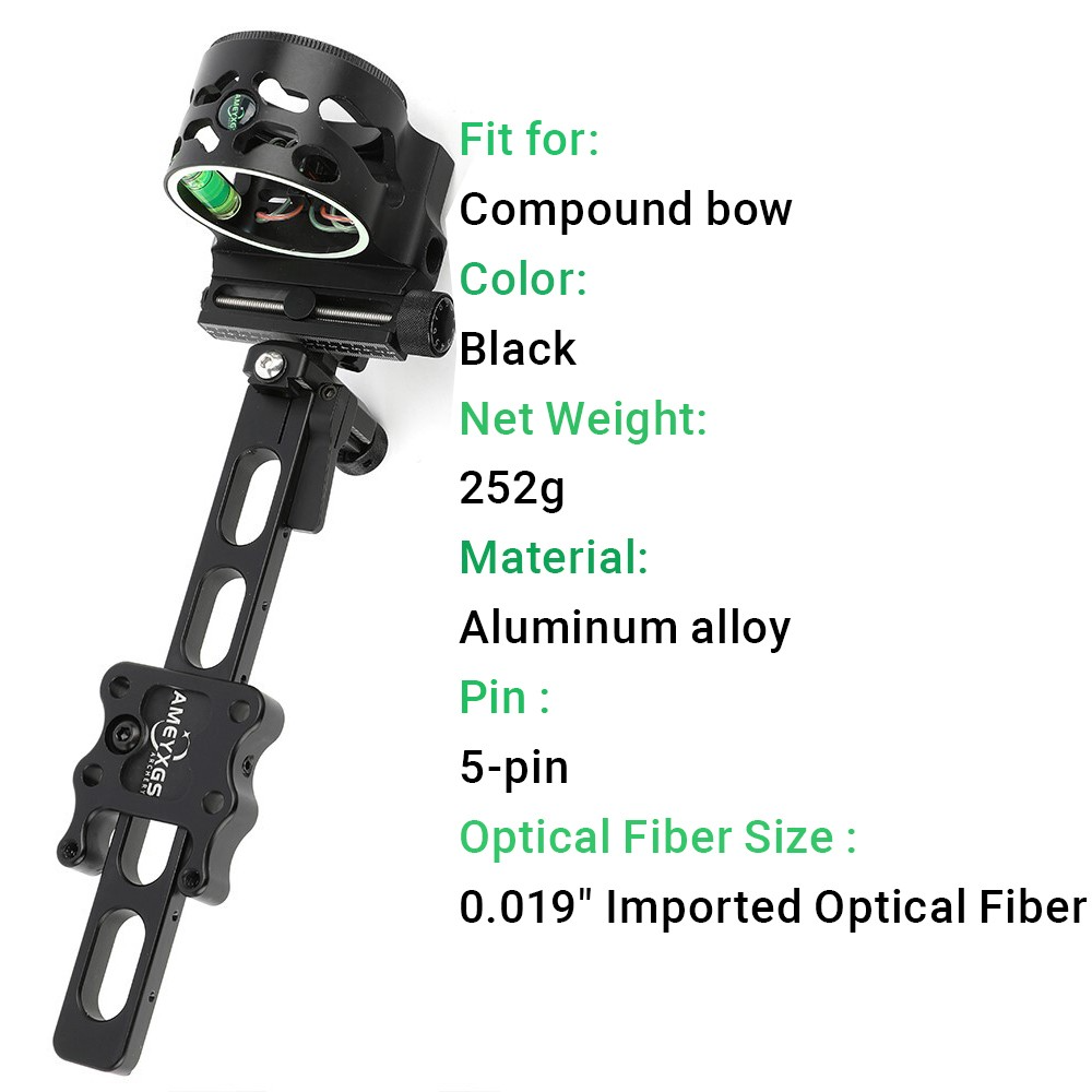 5ピンコンパウンドボウサイト ロングロッド アルミ合金 0. - Compound Bow Sight 5 Pin Fiber Optic のレビューと価格