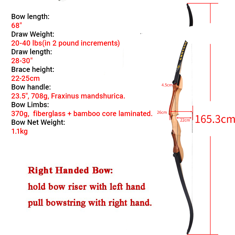 20-40ポンド リカーブボウ 68インチ ハンティングボウ - Recurve Bow Takedown 40 Lbs Target のレビューと価格