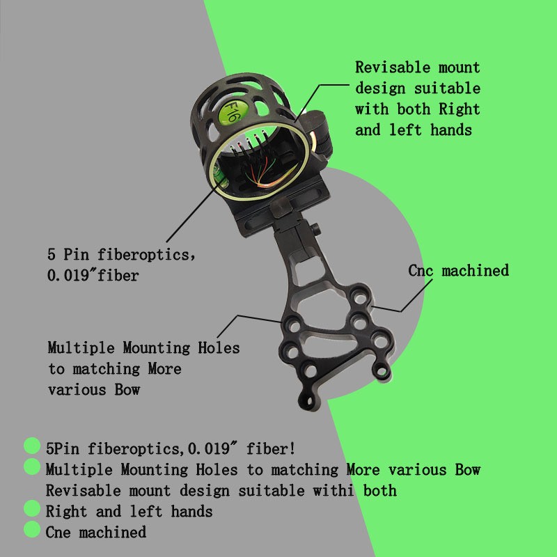 F16 複合弓照準器 調整可能 5 ピン 0.019 インチ - Compound Bow Sight 5 Pin Fiber Optic のレビューと価格