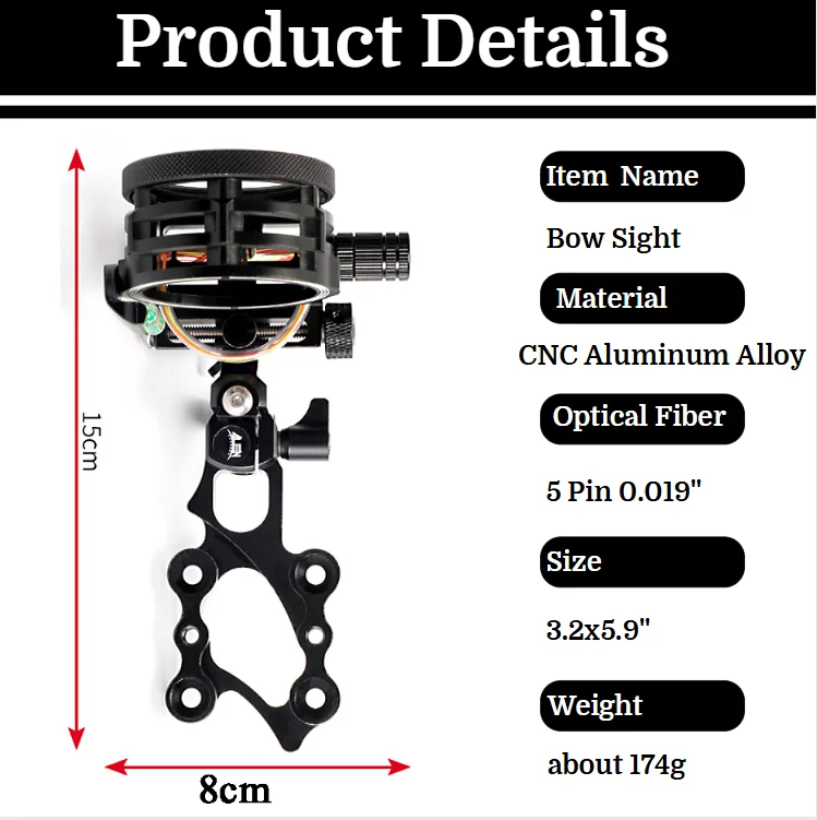 コンパウンドボウ用サイト 5ピン 0.019インチ 光ファイ - Compound Bow Sight 5 Pin Fiber Optic のレビューと価格