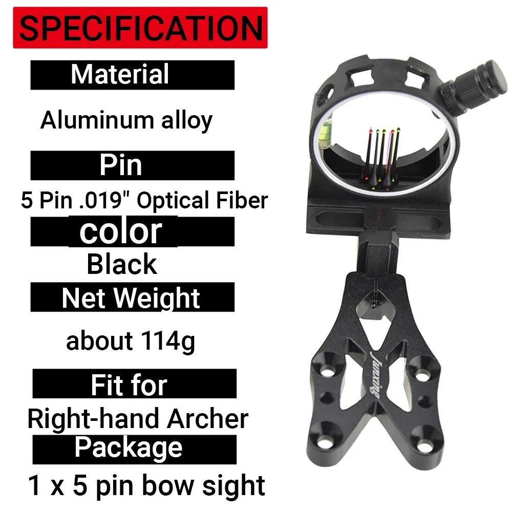 コンパウンドボウ用5ピンサイト CNCアルミ合金製 0.01 - Compound Bow Sight 5 Pin Fiber Optic のレビューと価格