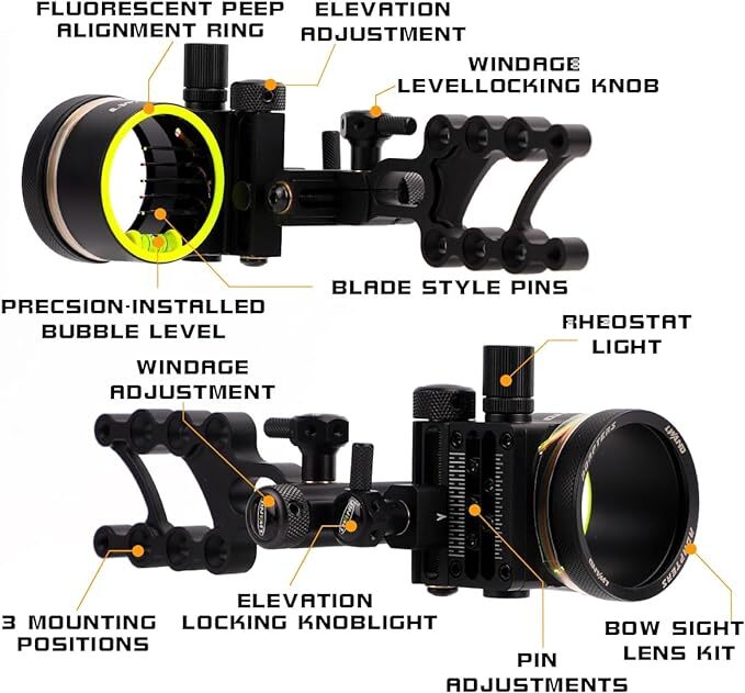 アーチェリー調整可能0.019インチ光ファイバー5ピンボウサ - Compound Bow Sight 5 Pin Fiber Optic のレビューと価格