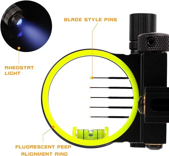 アーチェリー調整可能0.019インチ光ファイバー5ピンボウサ - Compound Bow Sight 5 Pin Fiber Optic のレビューと価格